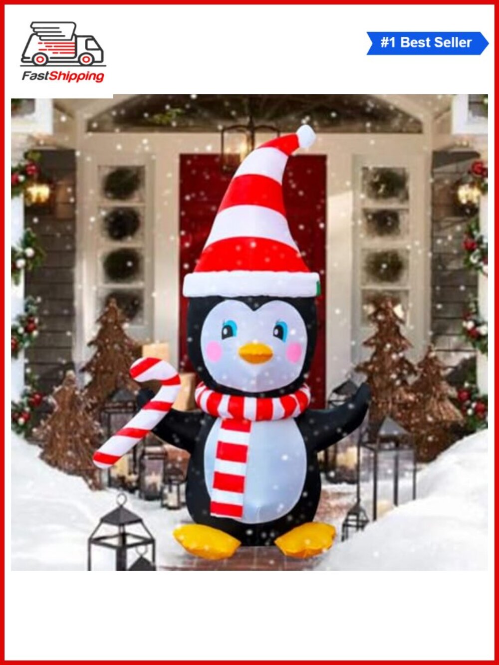 🎅 4 Ft LED Light Up Inflatable Christmas Penguin Scarf Candy Yard Decor